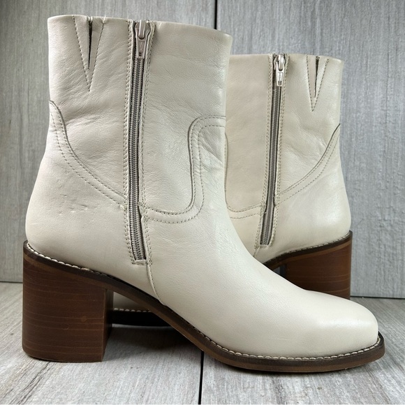 Patina Oslo Cream Leather Block Heeled Handmade Ankle Boots Women’s Size 10 - Picture 2 of 10
